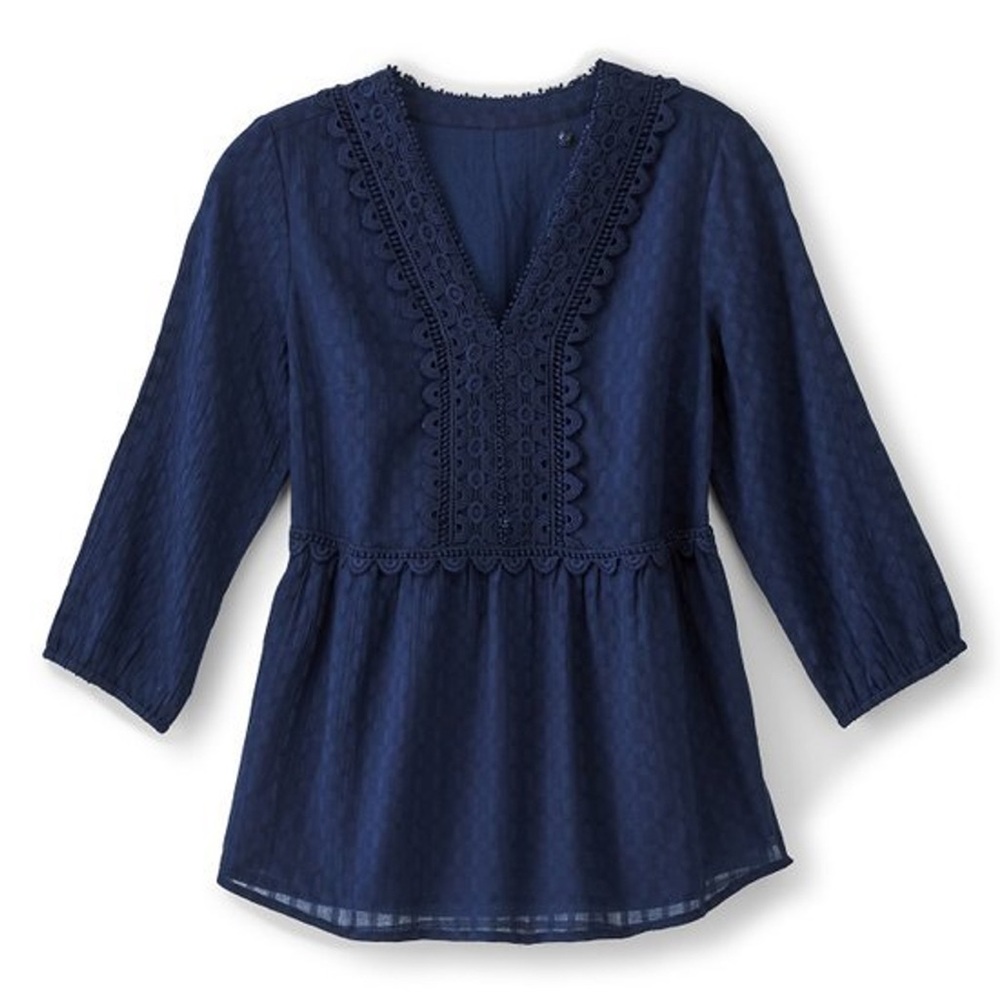 NEW NWT Soft Surroundings Elodie Lace Windowpane Gauze Top Medium Petite - Picture 3 of 16